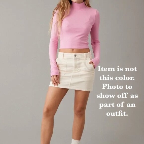 American Eagle AE Hey Baby Mock Turtleneck Long Sleeve Crop Coral, Salmon, Peach - Picture 6 of 6